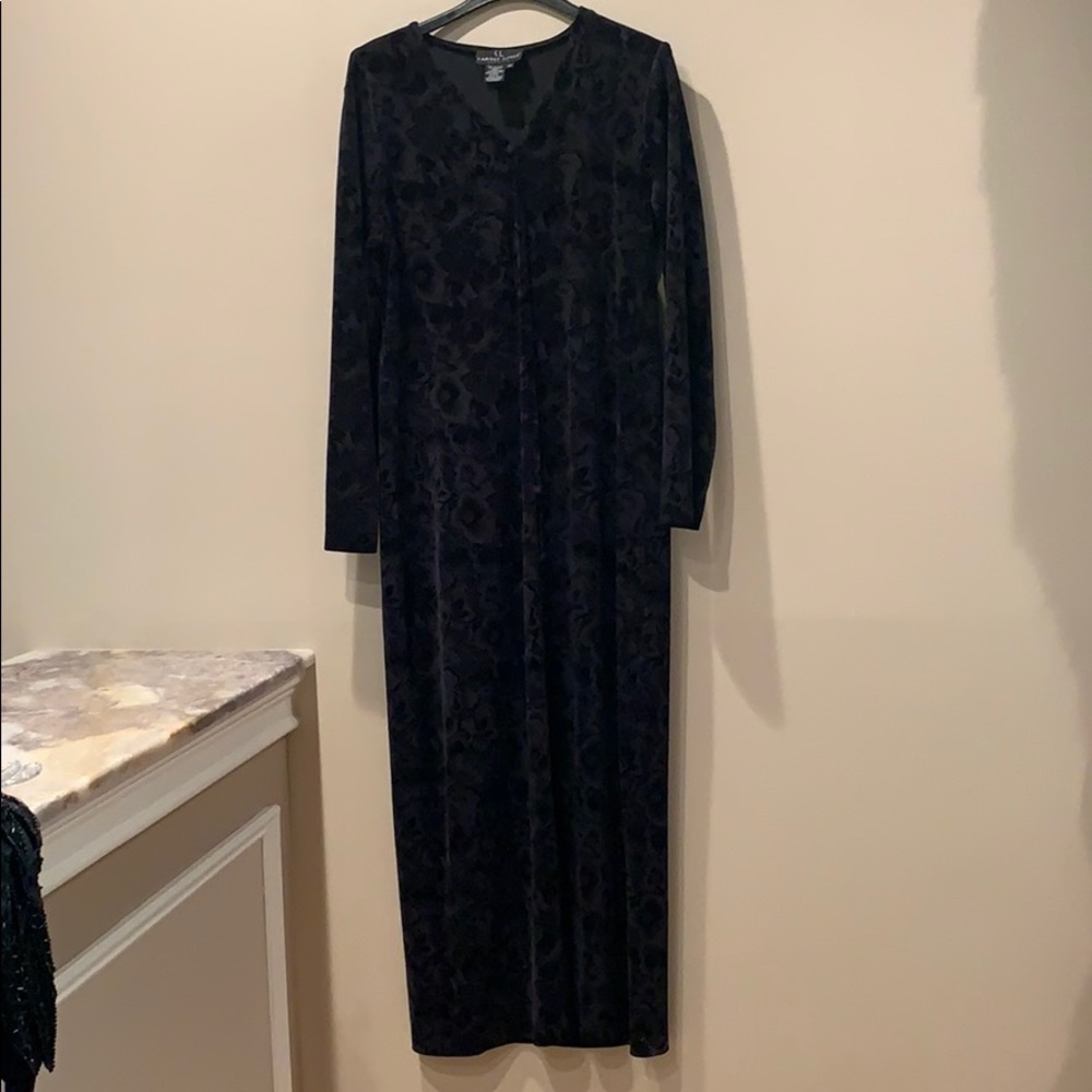 Long black floral print dress